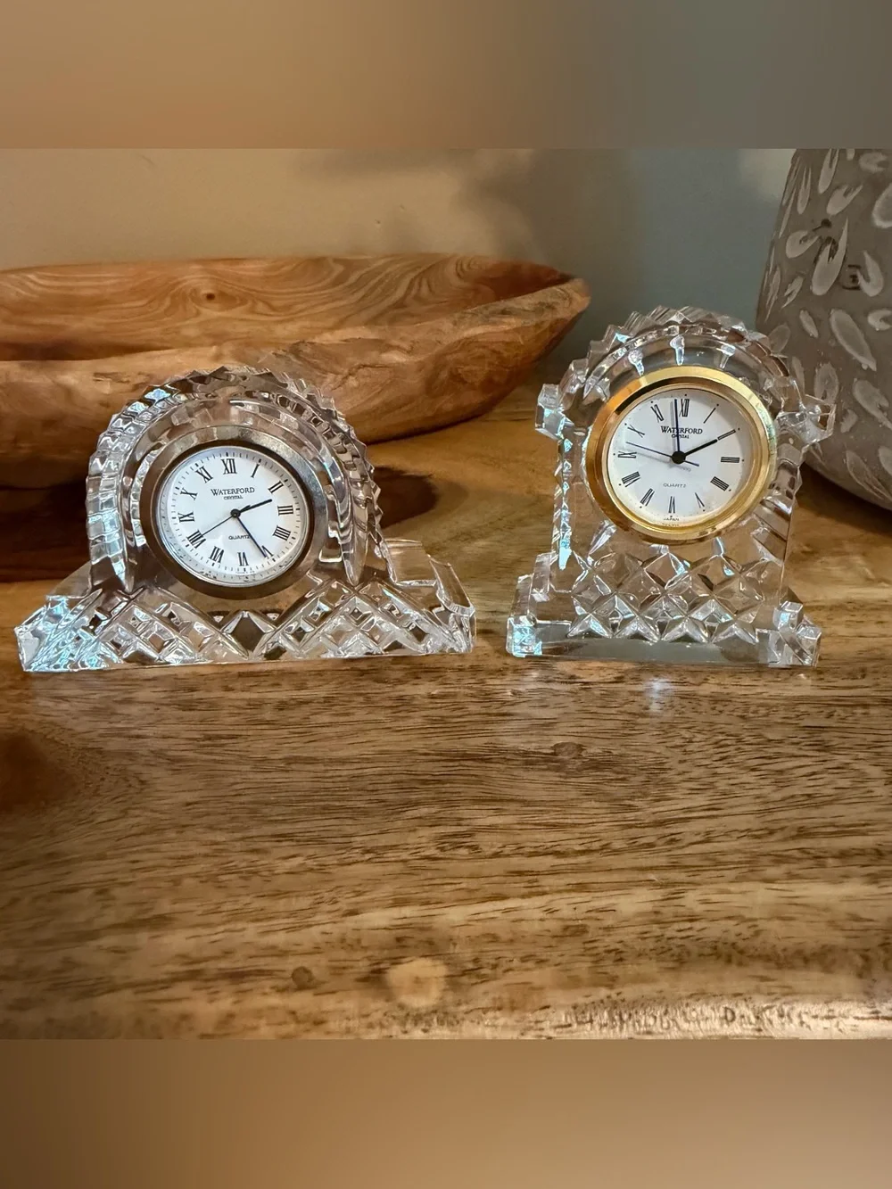 ✨Waterford Crystal Desk Clocks Set of 2 Vintage 3” Quartz Gold Trim✨ Set of 2.